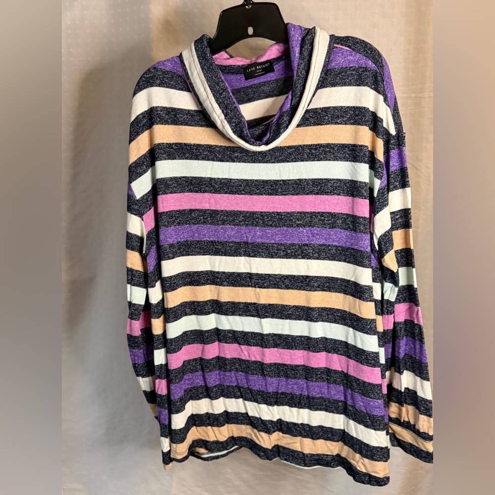 Lane Bryant Women's Cowl Neck Striped Sweater - Purple, Pink, Yellow, Black